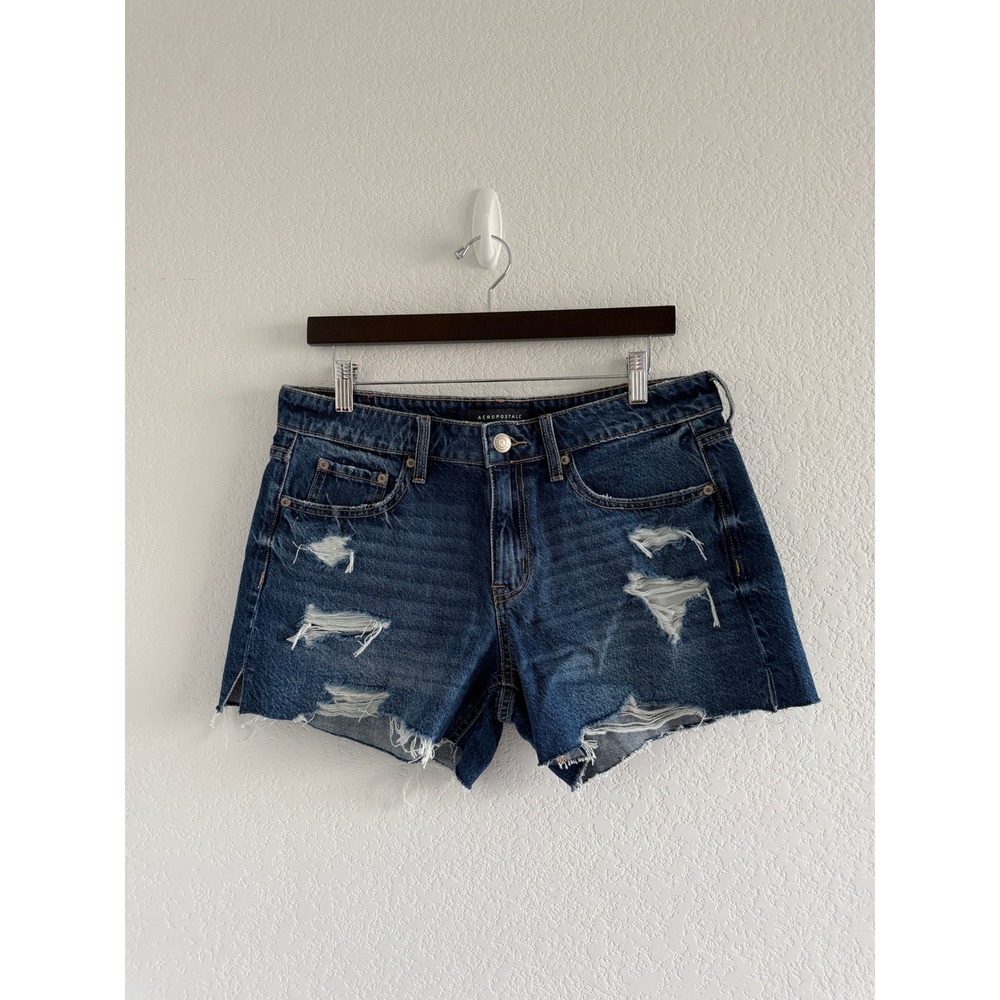 Aeropostale Baggy Denim Shorts Size M Blue Distressed Ripped 4" Summer